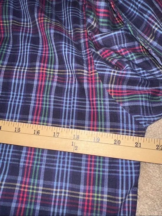 Saddlebred Recycled Navy Plaid Button-Down Ruffled Collar Shirt - Picture 5 of 6